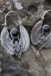 Image 1 of Egyptian Scarab Stone Earrings (Silver/Brass)