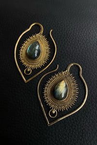 Image 1 of Golden Teardrop Stone Earrings