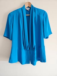 Image 2 of PRISSY VINTAGE Royal Blue wrapover draped gathered shoulder pad multi-way top UK 8