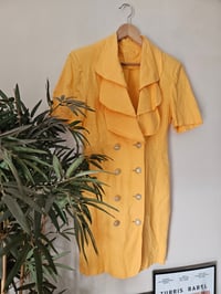 Image 1 of PRISSY VINTAGE orange dynasty shoulder pad triple lape double breasted wiggle dress UK 10 12 