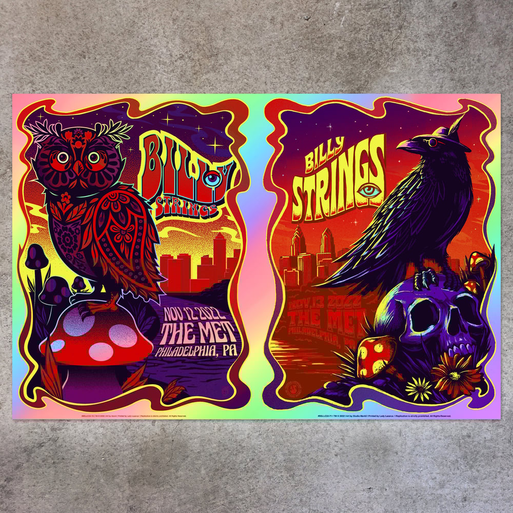 Image of Billy Strings Philadelphia Uncut Rainbow Foil Poster