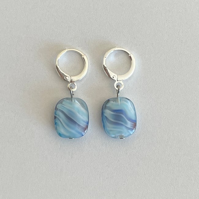 'blue watercolor block' silver huggie hoop earrings`