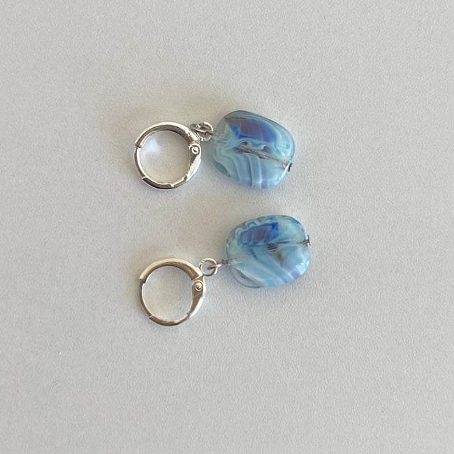 'blue watercolor block' silver huggie hoop earrings`