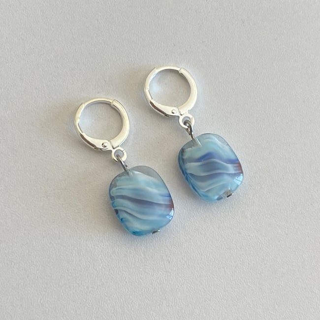 'blue watercolor block' silver huggie hoop earrings`