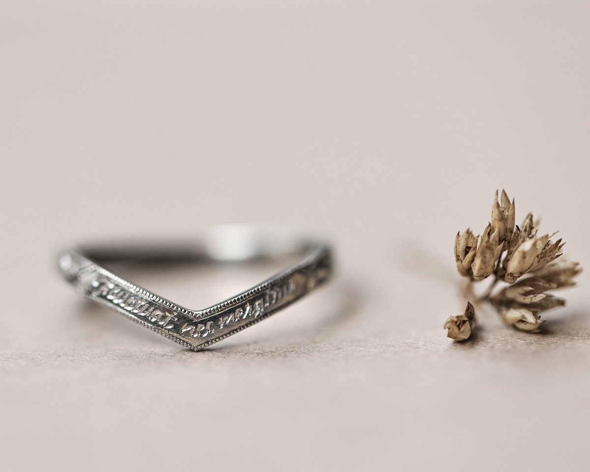 Image of Platinum 2mm, Latin engraved, Wishbone ring
