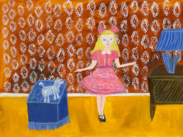 Image of Marigold rehearses for her upcoming recital while Tinker looks on.  print