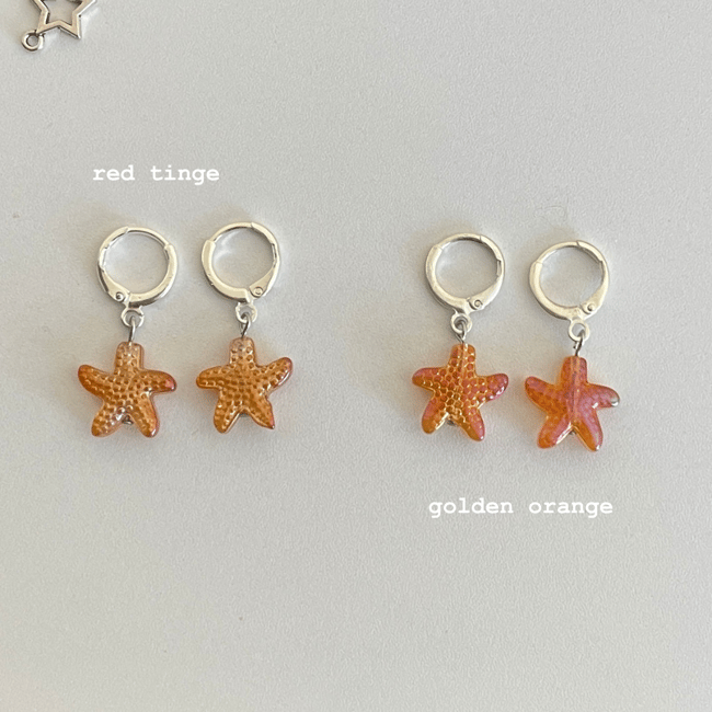 aquatic glass starfish huggie hoop earrings
