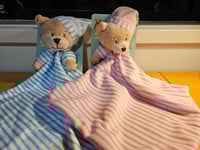 Blue or Pink Baby Bear Rattle Blankie