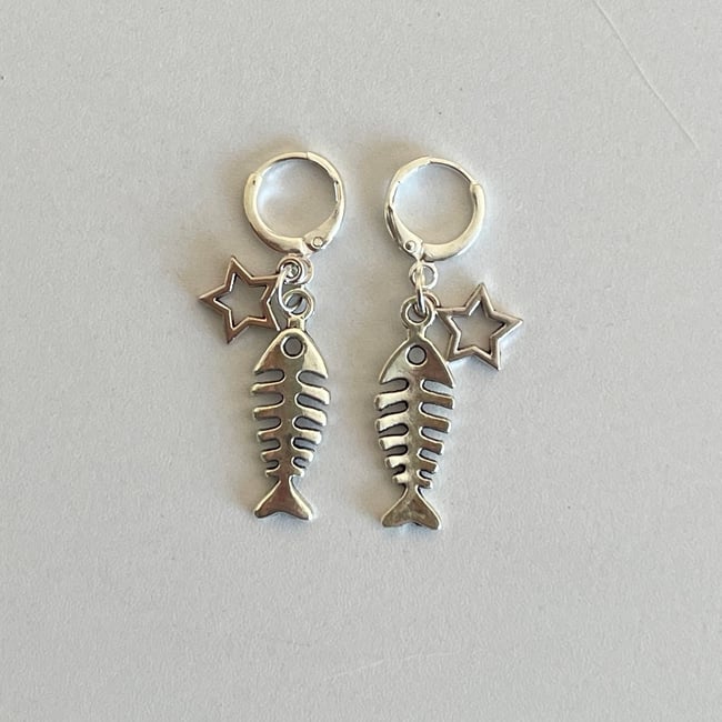 'starry fish' silver huggie hoop earrings