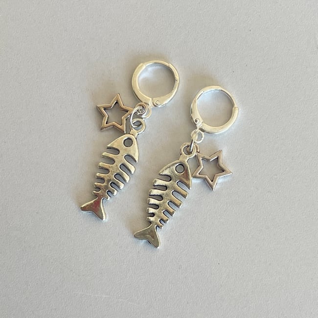 'starry fish' silver huggie hoop earrings