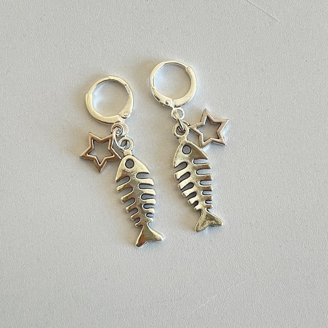 'starry fish' silver huggie hoop earrings
