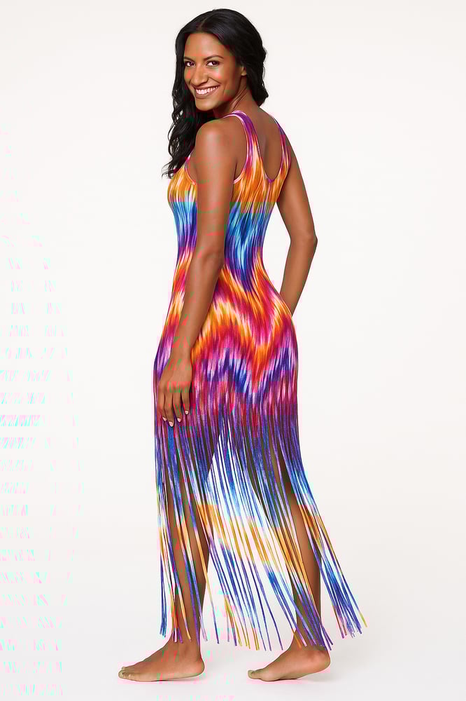 Image of Multi-Color Fringed Dress