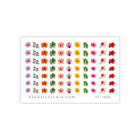 Image 3 of TROPICAL PALM HIBISCUS FLORAL NAIL DECALS 