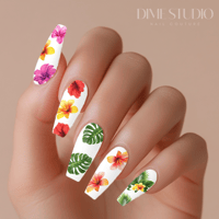 Image 2 of TROPICAL PALM HIBISCUS FLORAL NAIL DECALS 