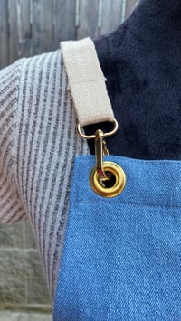 Image 4 of Adult utility cross-back canvas clip apron, blue