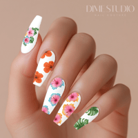 Image 1 of Tropical Palm Leaf Hibiscus Flower Nail Decals
