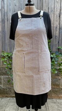Image 3 of Adult utility cross-back canvas clip apron, tan, blue, or burgundy stripes