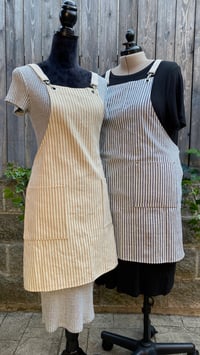 Image 1 of Adult utility cross-back canvas clip apron, tan, blue, or burgundy stripes