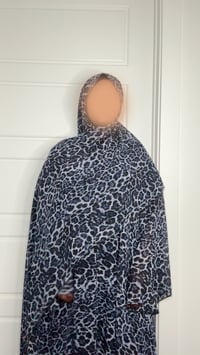 Image 2 of 9-Leopard Print Collection Open kimono  with buttons and Matching Hijab