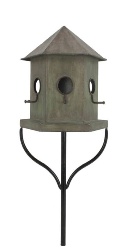 Image of Hexagonal Garden Birdhouse on Stake