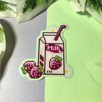 Image 1 of Cute Strawberry Milk Glossy Sticker