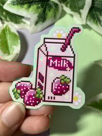 Image 2 of Cute Strawberry Milk Glossy Sticker