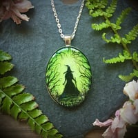 Image 1 of Wicked Witch in Green Forest Hand Painted Resin Pendant