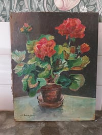 Image 1 of Ancienne peinture pot de géraniums 
