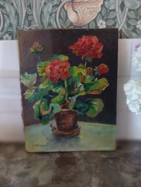 Image 2 of Ancienne peinture pot de géraniums 