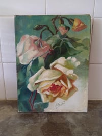Image 1 of Petite peinture à l'huile ancienne, roses