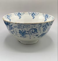 Image 3 of Eighteenth Century English Delft Punch Bowl ; Squirrel & Grape Vine Pattern, Bristol, 1740.