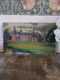 Image 1 of Ancienne peinture à l'huile sur bois, château romantique 
