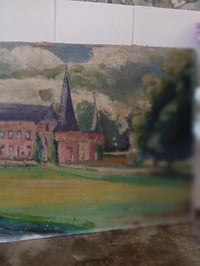 Image 3 of Ancienne peinture à l'huile sur bois, château romantique