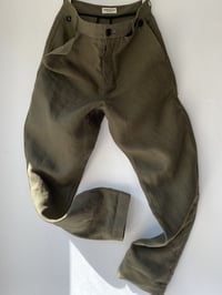 Image 1 of PEAKY BLINDER TROUSER - Khaki Olive linen £265.00 only 34" available 