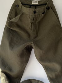 Image 3 of PEAKY BLINDER TROUSER - Khaki Olive linen £265.00 only 34" available 