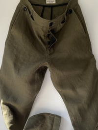 Image 4 of PEAKY BLINDER TROUSER - Khaki Olive linen £265.00 only 34" available 