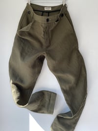 Image 5 of PEAKY BLINDER TROUSER - Khaki Olive linen £265.00 only 34" available 