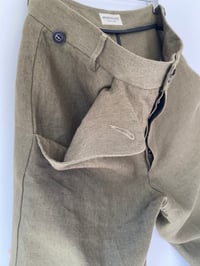 Image 6 of PEAKY BLINDER TROUSER - Khaki Olive linen £265.00 only 34" available 