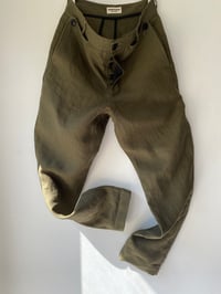 Image 7 of PEAKY BLINDER TROUSER - Khaki Olive linen £265.00 only 34" available 