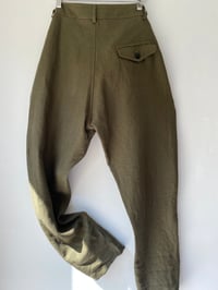 Image 8 of PEAKY BLINDER TROUSER - Khaki Olive linen £265.00 only 34" available 
