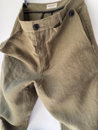 Image 10 of PEAKY BLINDER TROUSER - Khaki Olive linen £265.00 only 34" available 