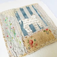 Image 4 of Artwork Wall art - ORIGINAL antique textile collage - folk art horse & flowers