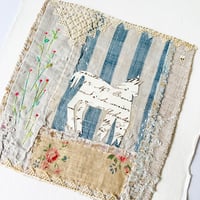 Image 1 of Artwork Wall art - ORIGINAL antique textile collage - folk art horse & flowers
