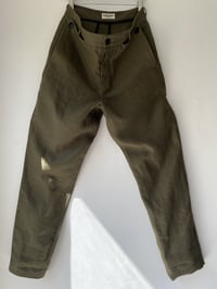 Image 2 of PEAKY BLINDER TROUSER - Khaki Olive linen £265.00 only 34" available 