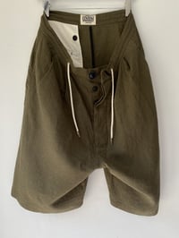 Image 4 of ORBAL WIDE SHORTS in Khaki Olive linen £185.00