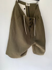 Image 11 of ORBAL WIDE SHORTS in Khaki Olive linen £185.00