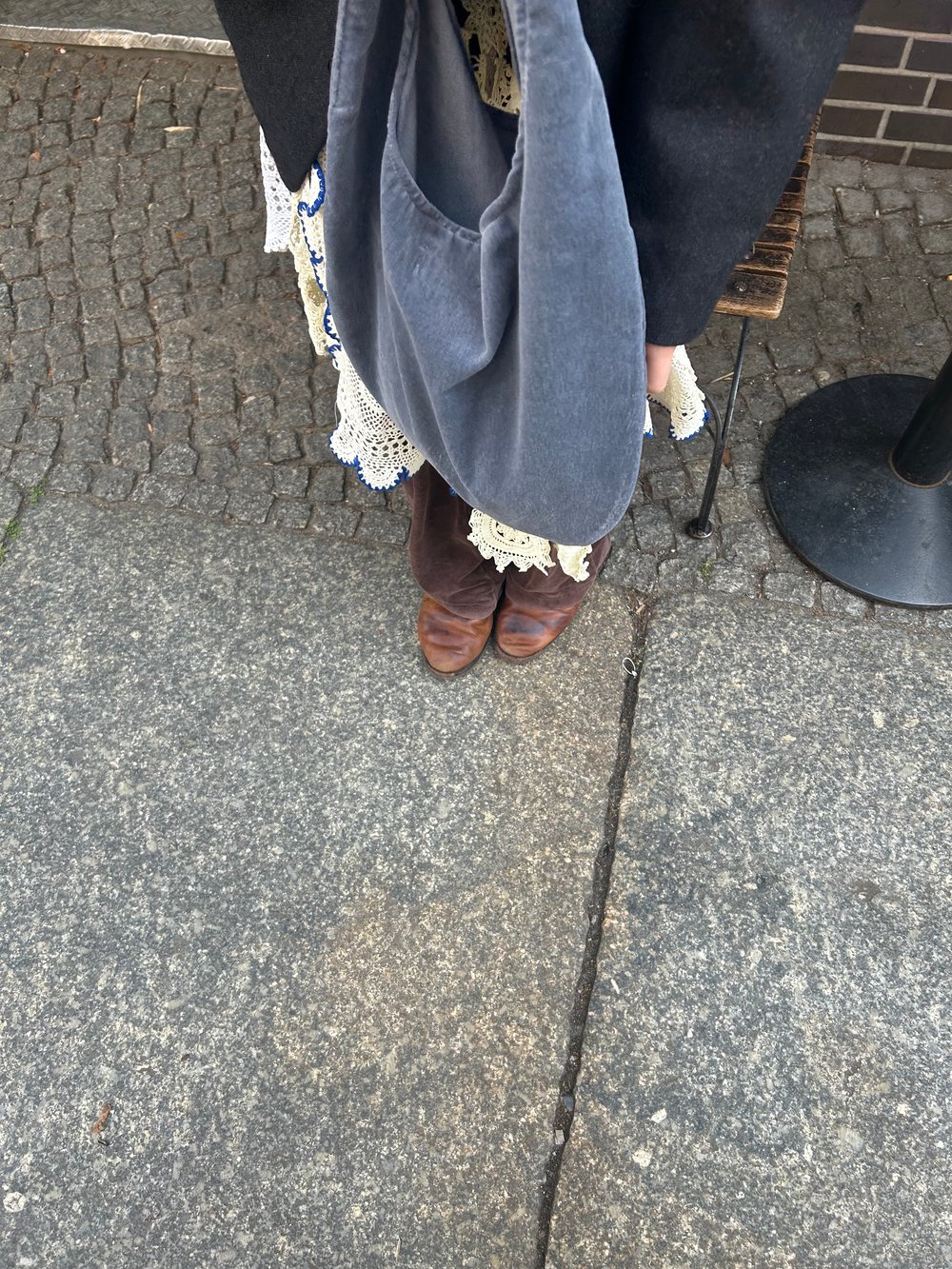 Velvet cotton hobo bag grey