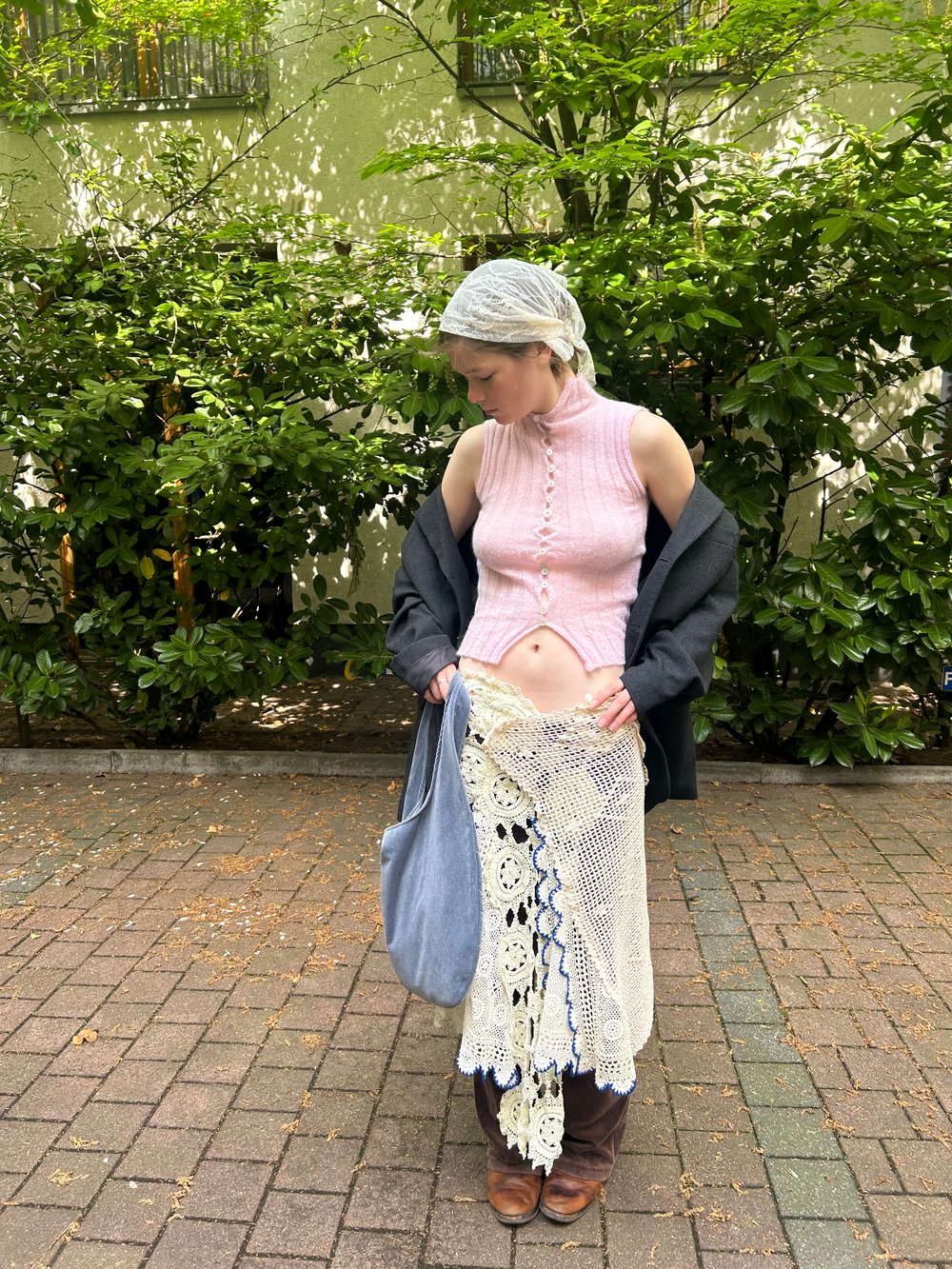 Pink mohair top with vintage buttons