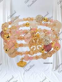 Image 1 of ANA826148 - Soft Pink & Champagne Memory Wire Bracelet Set