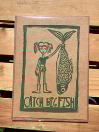 Image 1 of CATCH BIG FISH BLOCK PRINTED GREETING CARD